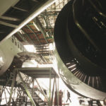 Aircraft engine in hanger